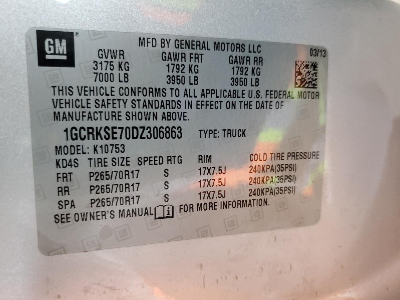 2013 Chevrolet Silverado VIN 1GCRKSE70DZ306863 Copart auction photo, front end damage thumbnail 14