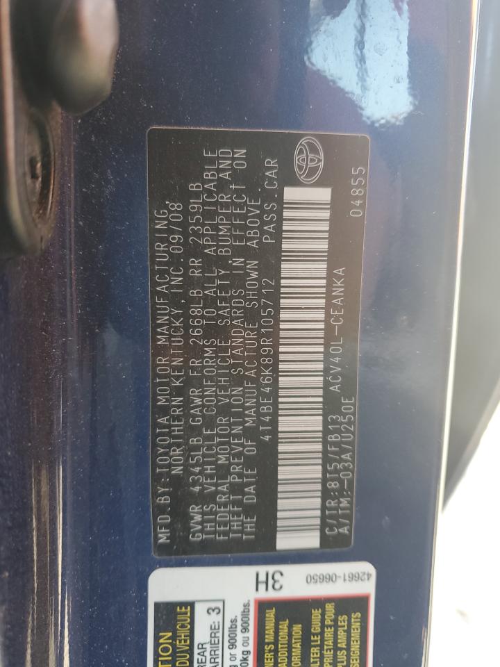 2009 Toyota Camry VIN 4T4BE46K89R105712 Copart auction photo, mechanical damage thumbnail 12