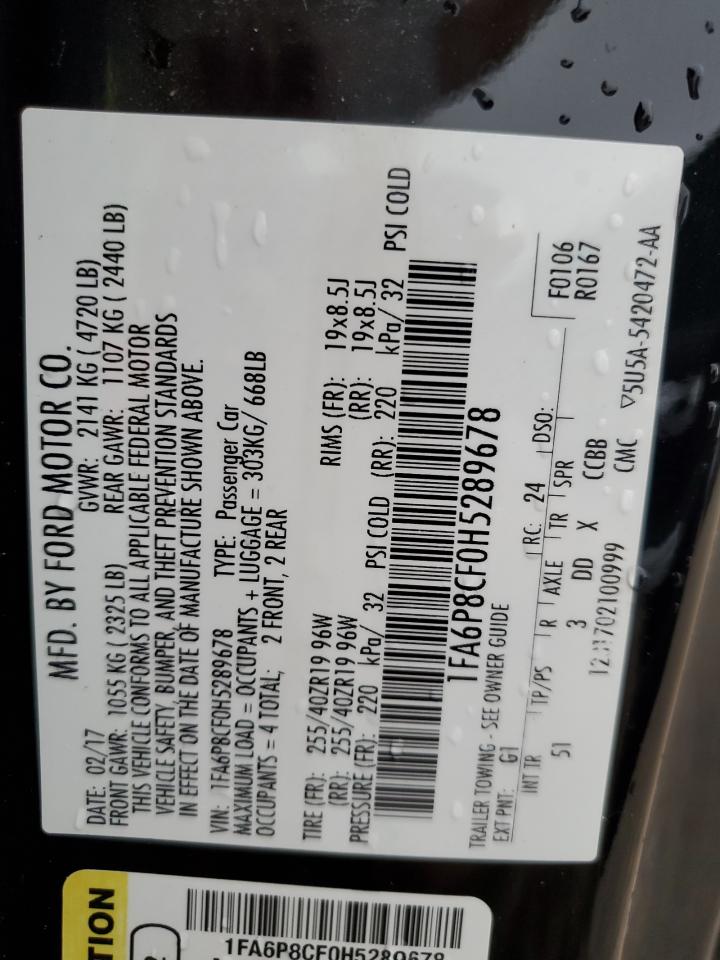 2017 Ford Mustang VIN 1FA6P8CF0H5289678 Copart auction photo, front end damage thumbnail 15