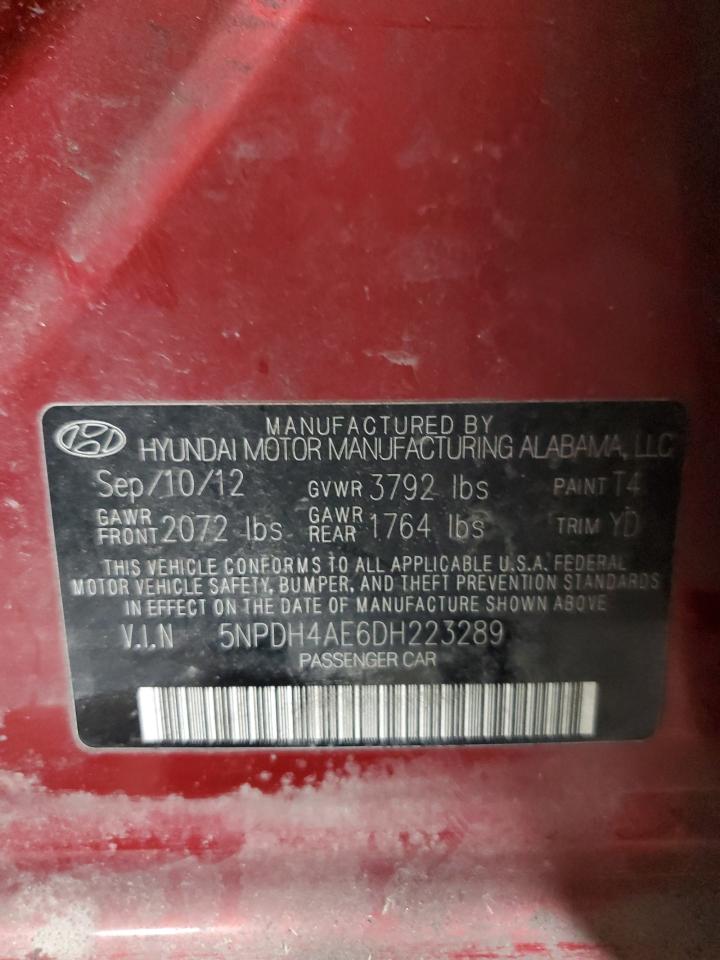 2013 Hyundai Elantra VIN 5NPDH4AE6DH223289 Copart auction photo, side / front end damage thumbnail 12