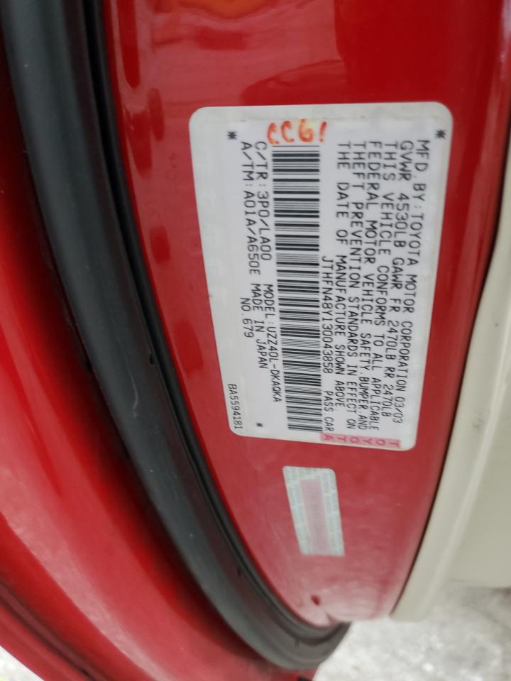 2003 Lexus SC VIN JTHFN48Y130043858 Copart auction photo, front end damage thumbnail 14