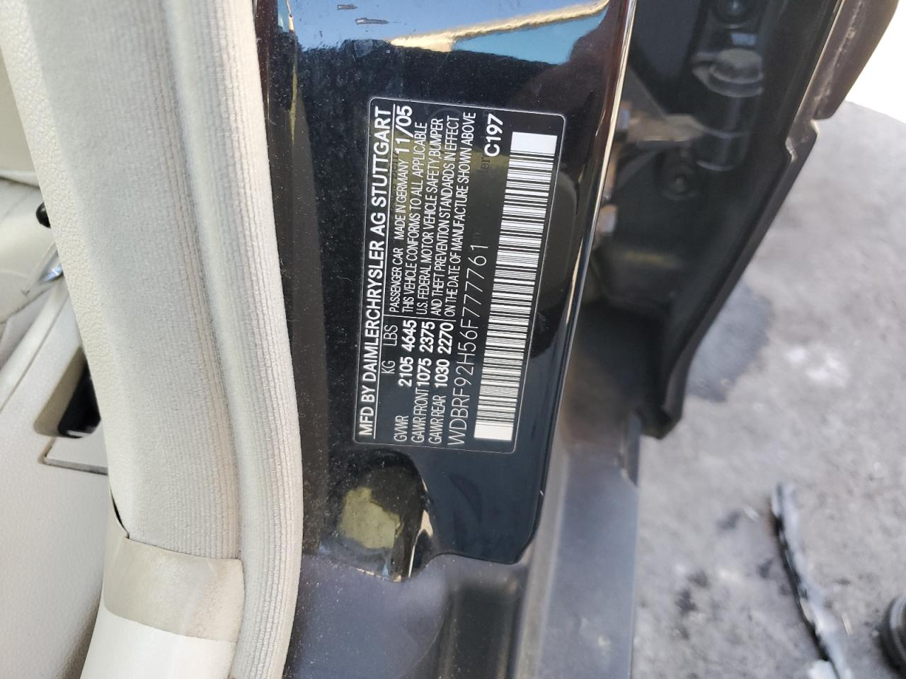 2006 Mercedes-Benz C-klasse VIN WDBRF92H56F777761 Copart auction photo, front end damage thumbnail 12
