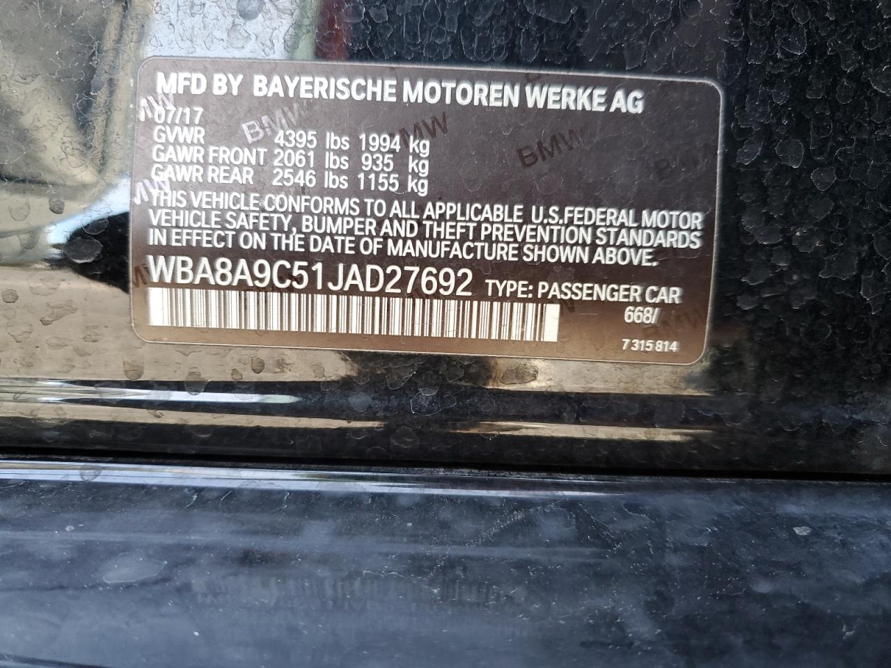 2018 BMW 3er VIN WBA8A9C51JAD27692 Copart auction photo, front end damage thumbnail 14