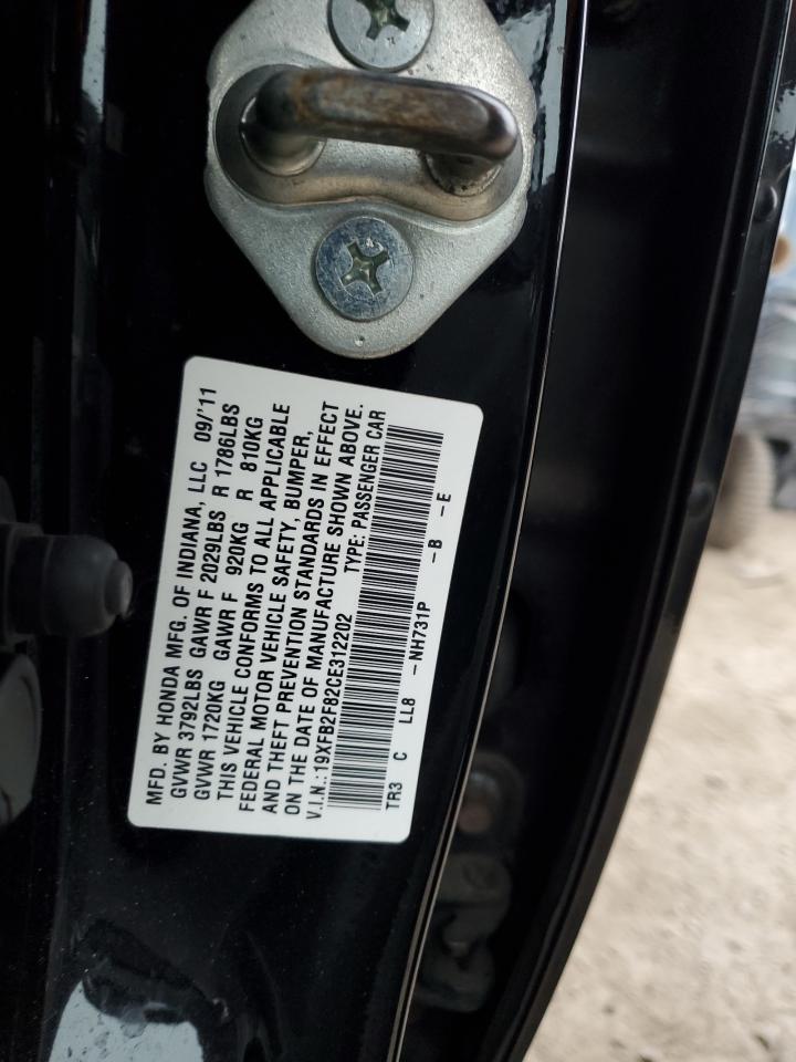 2012 Honda Civic VIN 19XFB2F82CE312202 Copart auction photo, side / rear end damage thumbnail 12