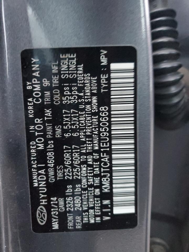2014 Hyundai Tucson VIN KM8JTCAF1EU950668 Copart auction photo, rear end / side damage thumbnail 13