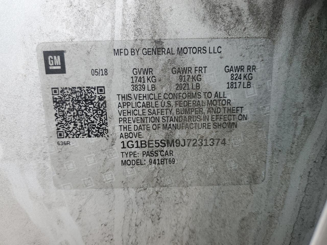 2018 Chevrolet Cruze VIN 1G1BE5SM9J7231374 Copart auction photo, front end / minor dent/scratches damage thumbnail 12