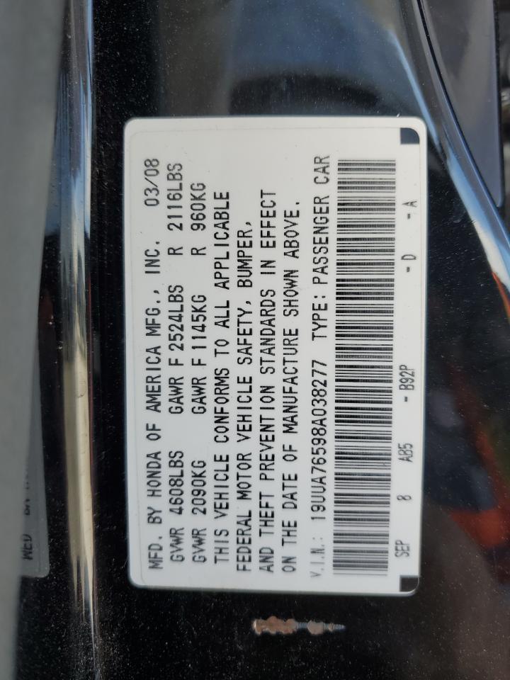 2008 Acura TL VIN 19UUA76598A038277 Copart auction photo, front end / side damage thumbnail 13