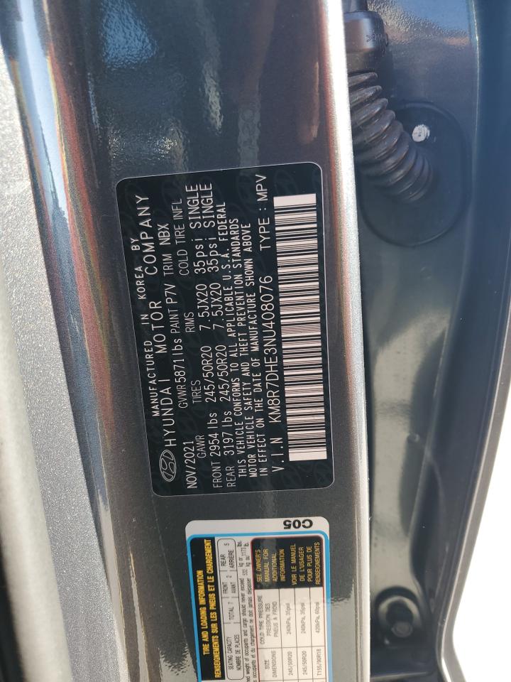2022 Hyundai Palisade VIN KM8R7DHE3NU408076 Copart auction photo, front end / rear end damage thumbnail 13