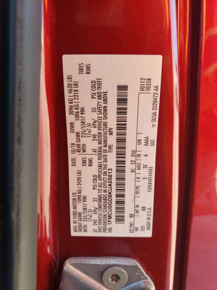 2019 Ford Escape VIN 1FMCU0GD8KUA05013 Copart auction photo, front end damage thumbnail 16