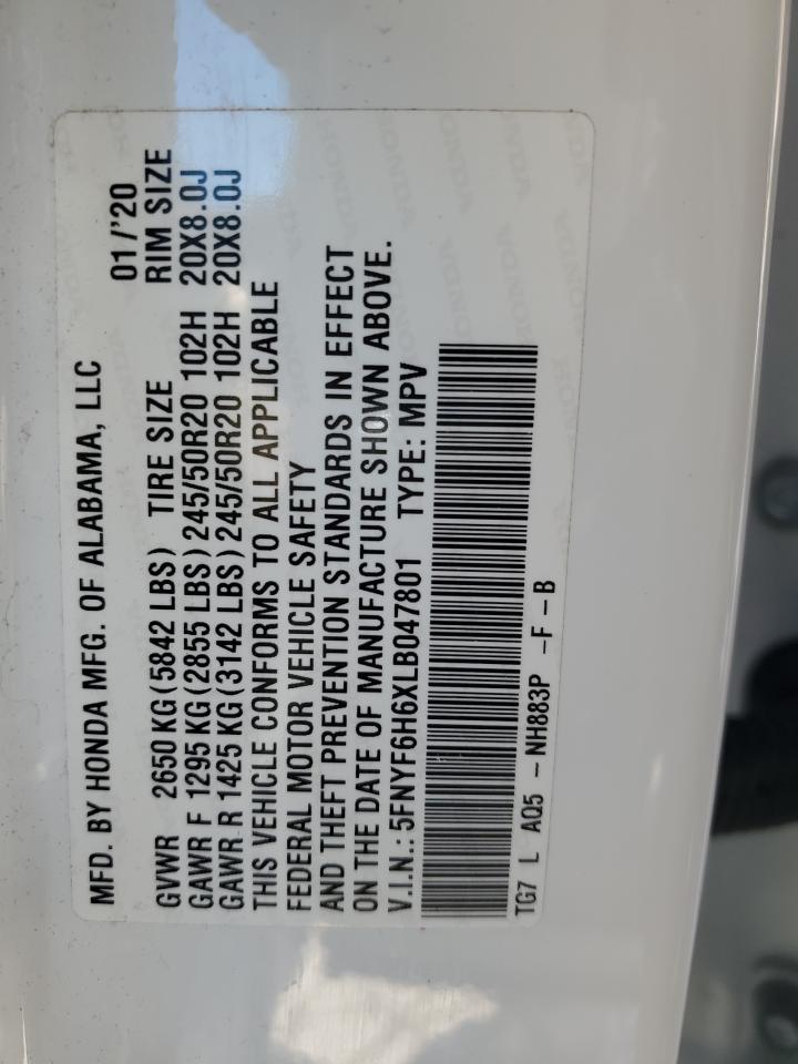 2020 Honda Pilot VIN 5FNYF6H6XLB047801 Copart auction photo, front end damage thumbnail 15