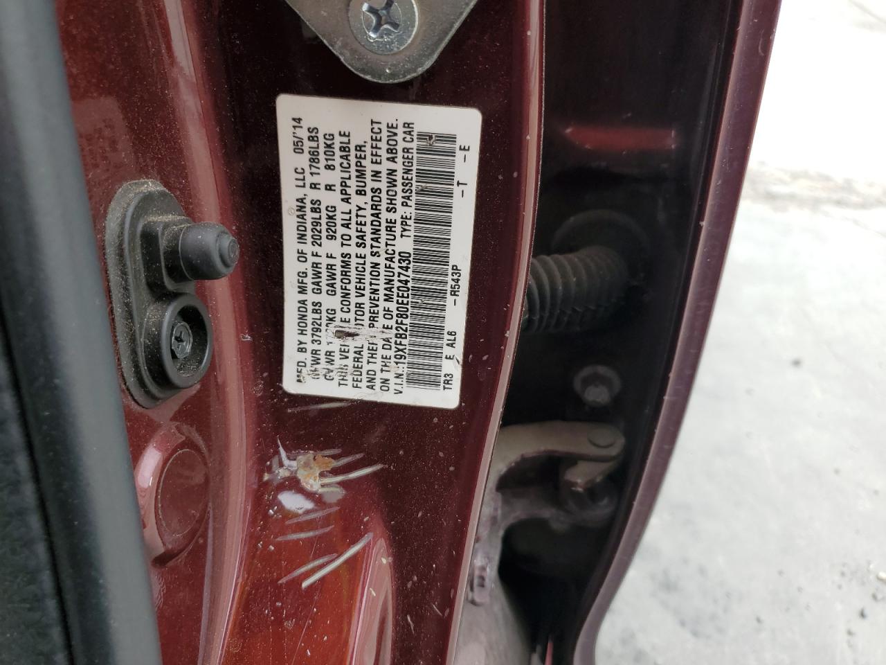 2014 Honda Civic VIN 19XFB2F80EE047430 Copart auction photo, all over damage thumbnail 12