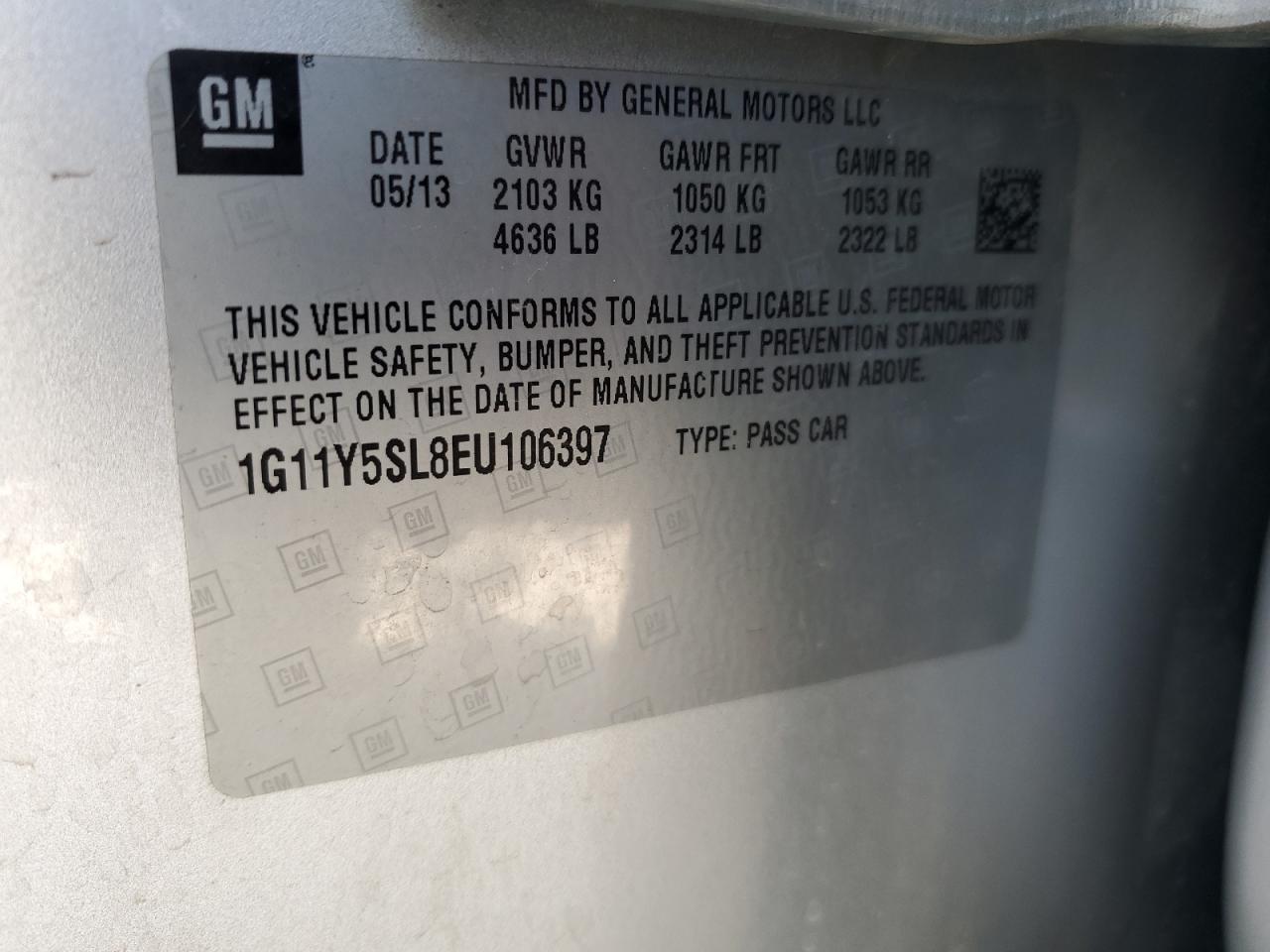 2014 Chevrolet Impala VIN 1G11Y5SL8EU106397 Copart auction photo, front end damage thumbnail 13