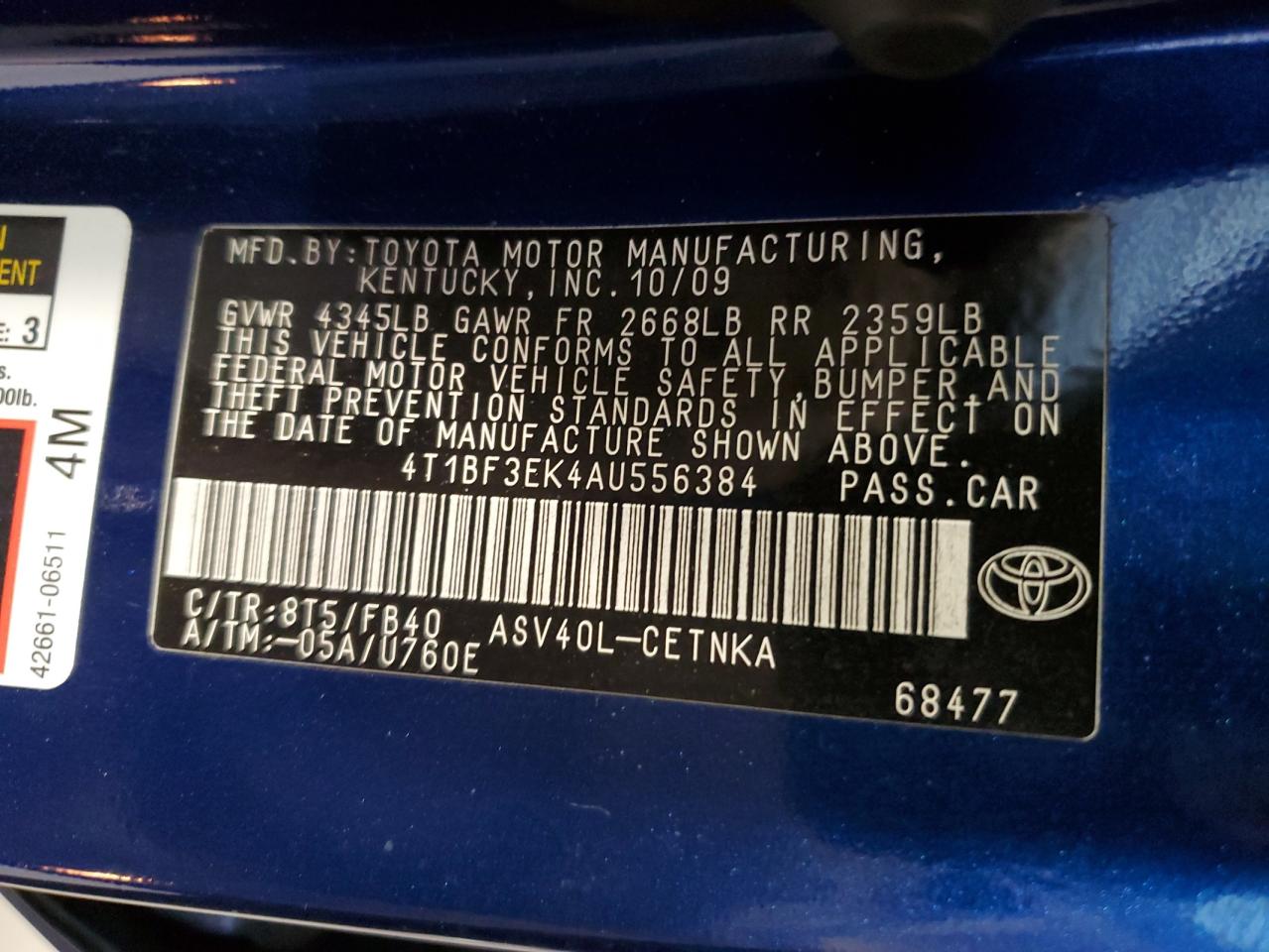 2010 Toyota Camry VIN 4T1BF3EK4AU556384 Copart auction photo, front end damage thumbnail 14