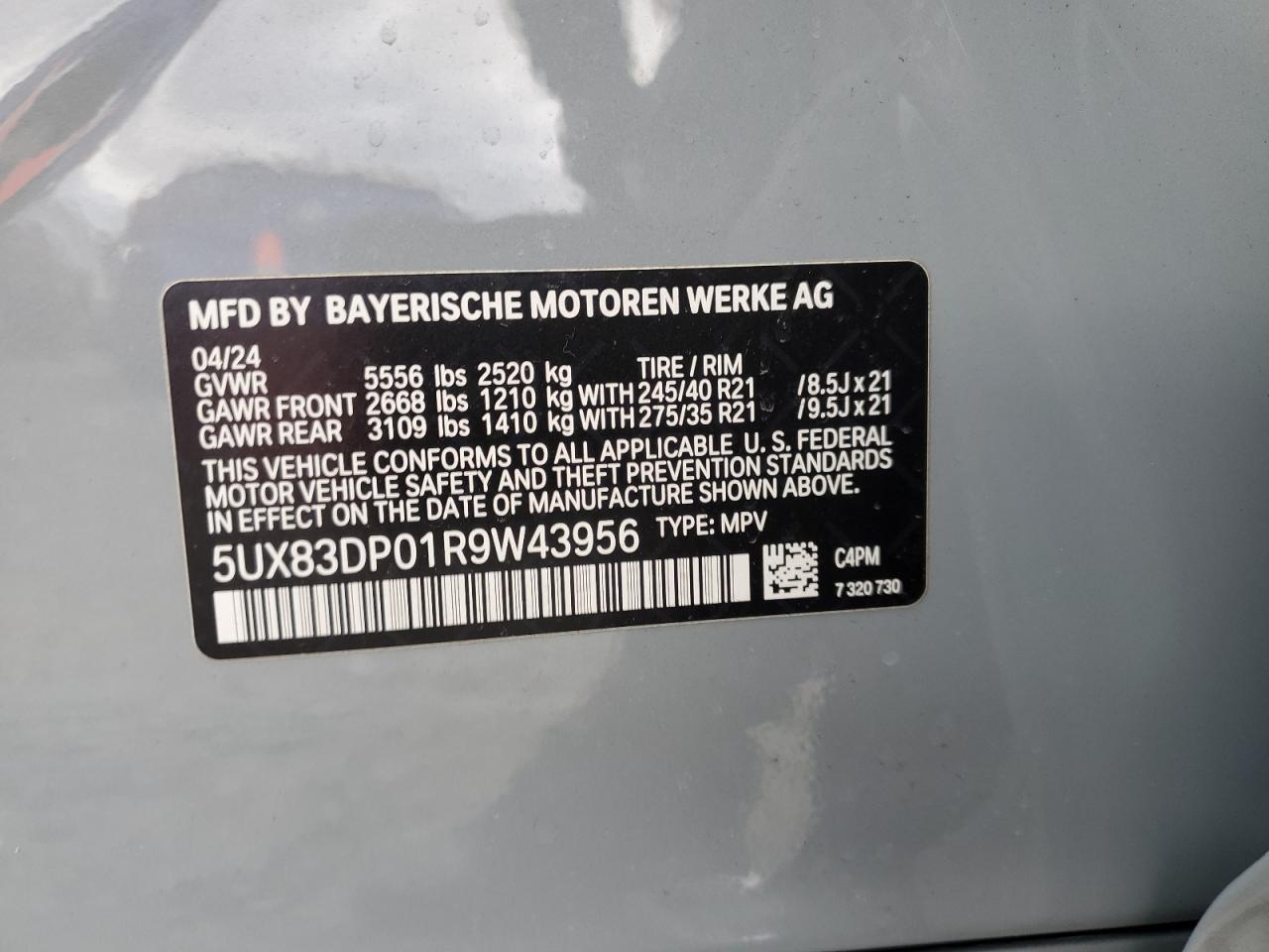 2024 BMW X3 M VIN 5UX83DP01R9W43956 Copart auction photo, front end / minor dent/scratches damage thumbnail 13