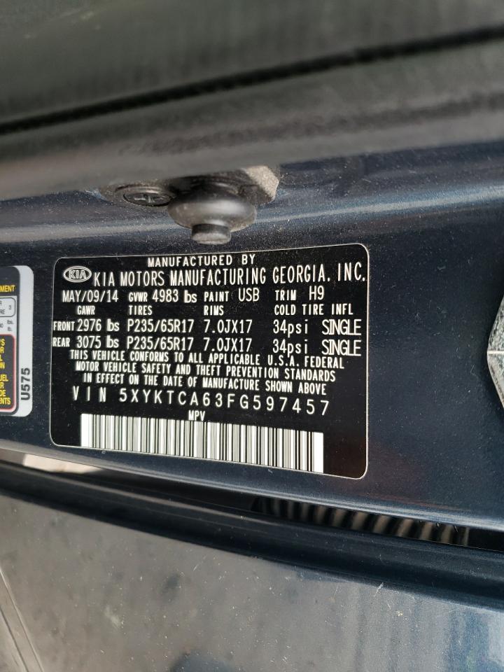 2015 KIA Sorento VIN 5XYKTCA63FG597457 Copart auction photo, side / rear end damage thumbnail 15