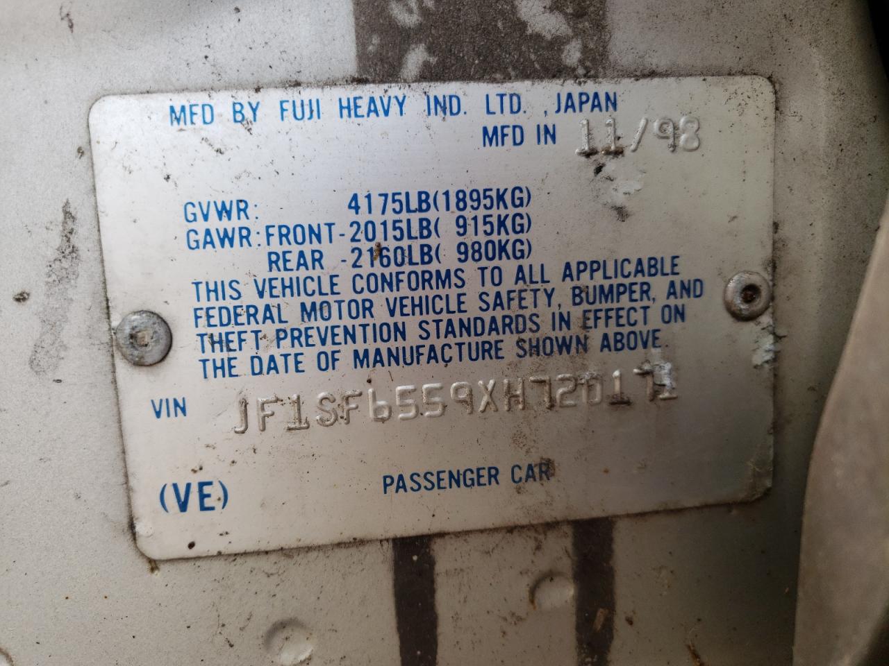 1999 Subaru Forester VIN JF1SF6559XH720171 Copart auction photo, mechanical / minor dent/scratches damage thumbnail 12