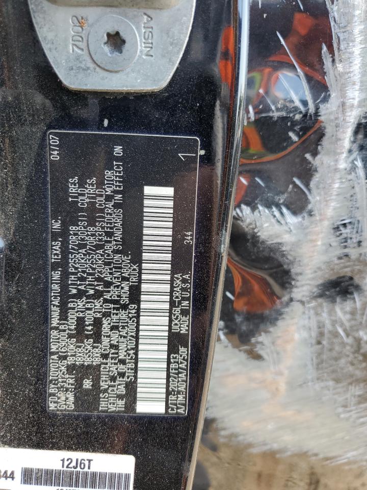 2007 Toyota Tundra VIN 5TFBT54107X005149 Copart auction photo, side / rear end damage thumbnail 12