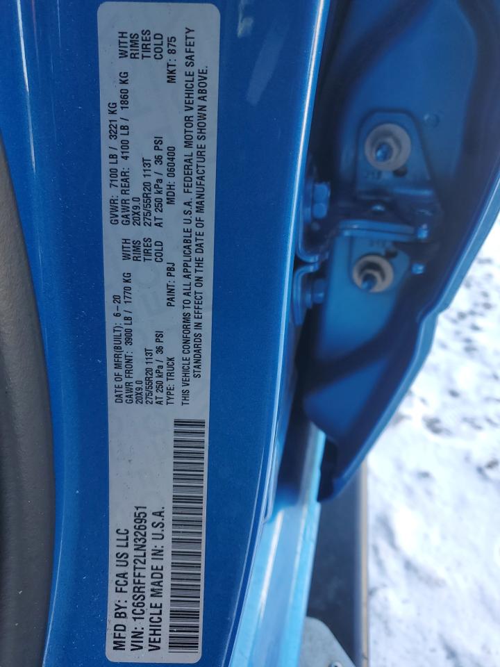 2020 RAM 1500 VIN 1C6SRFFT2LN326951 Copart auction photo, side damage thumbnail 12