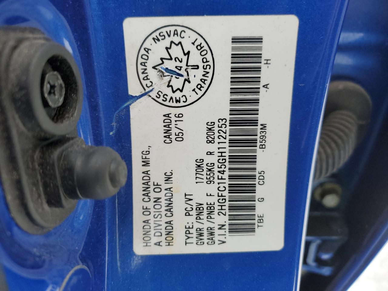 2016 Honda Civic VIN 2HGFC1F45GH112253 Copart auction photo, rear end / side damage thumbnail 12