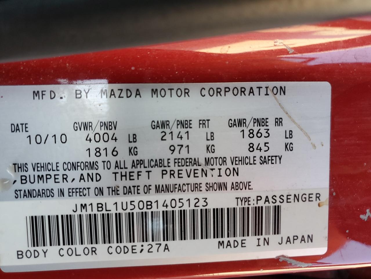 2011 Mazda 3 VIN JM1BL1U50B1405123 Copart auction photo, front end / hail damage thumbnail 12