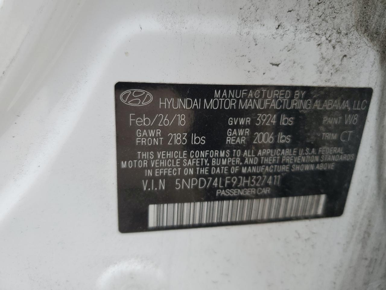 2018 Hyundai Elantra VIN 5NPD74LF9JH327411 Copart auction photo, vandalism damage thumbnail 14