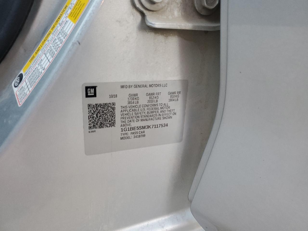 2019 Chevrolet Cruze VIN 1G1BE5SM3K7117534 Copart auction photo, rear end / minor dent/scratches damage thumbnail 12