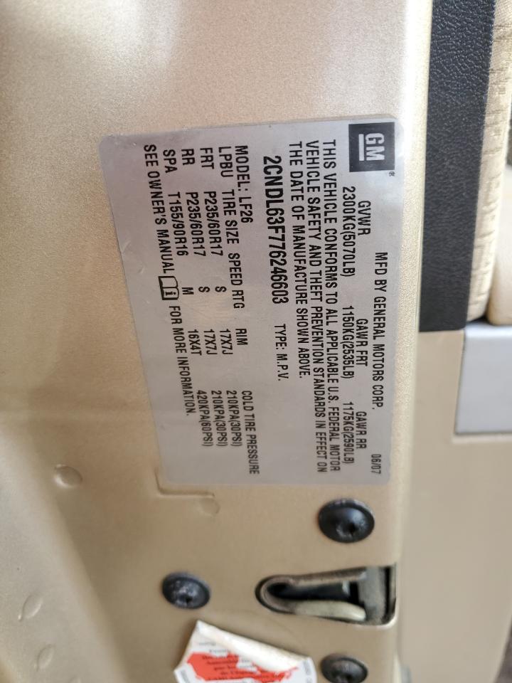 2007 Chevrolet Equinox VIN 2CNDL63F776246603 Copart auction photo, front end / side damage thumbnail 15