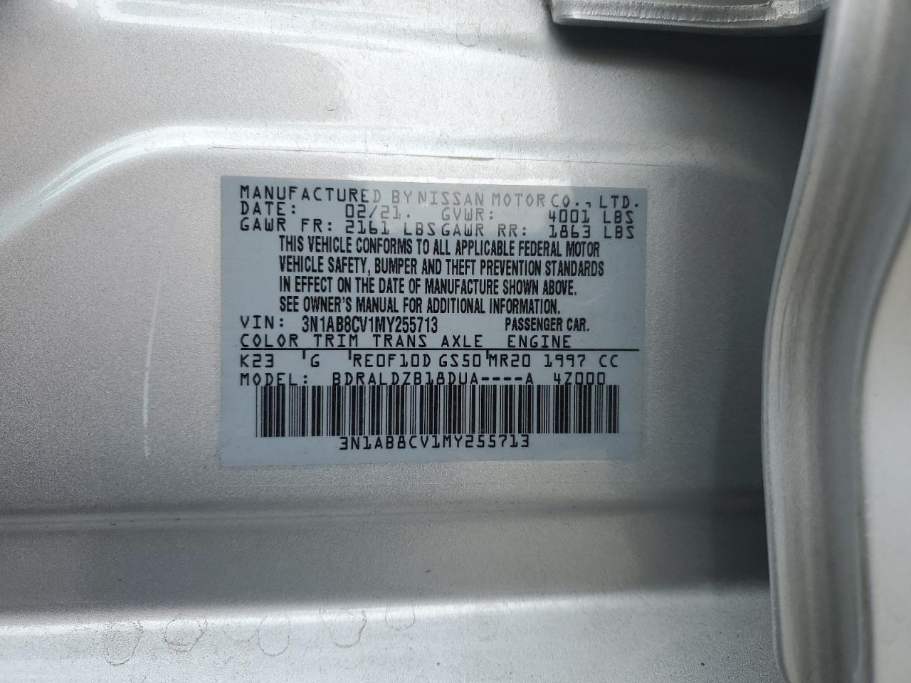2021 Nissan Sentra VIN 3N1AB8CV1MY255713 Copart auction photo, front end damage thumbnail 14