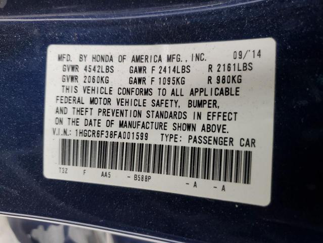 2015 Honda Accord VIN 1HGCR6F38FA001599 Copart auction photo, front end / side damage thumbnail 13