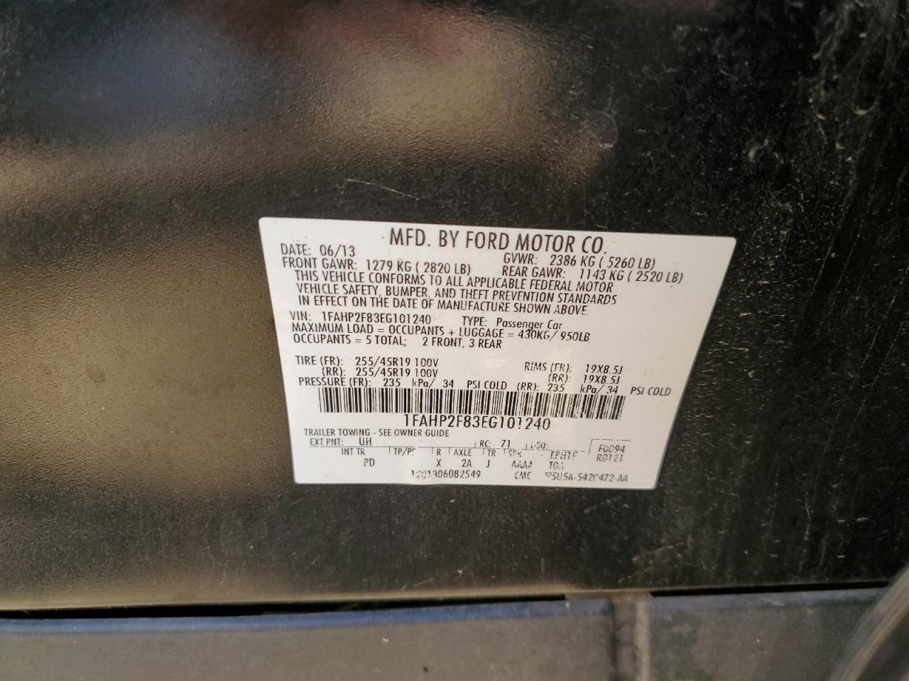 2014 Ford Taurus VIN 1FAHP2F83EG101240 Copart auction photo, front end / minor dent/scratches damage thumbnail 12