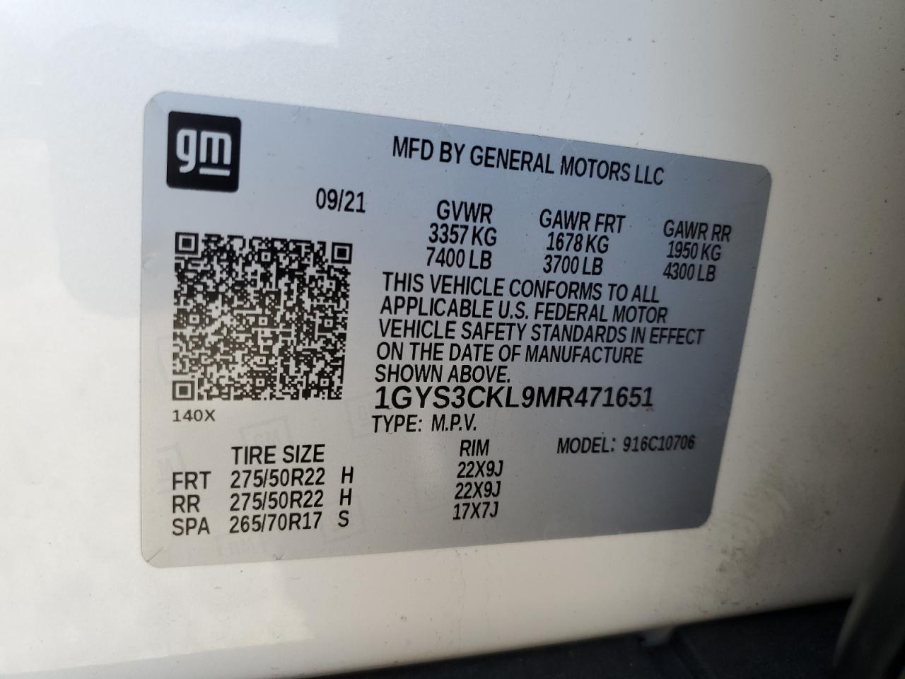 2021 Cadillac Escalade VIN 1GYS3CKL9MR471651 Copart auction photo, rear end / minor dent/scratches damage thumbnail 13