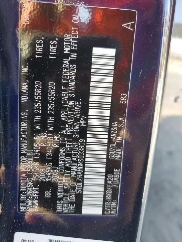 2021 Toyota Highlander VIN 5TDLZRAH6MS033809 Copart auction photo, front end damage thumbnail 13