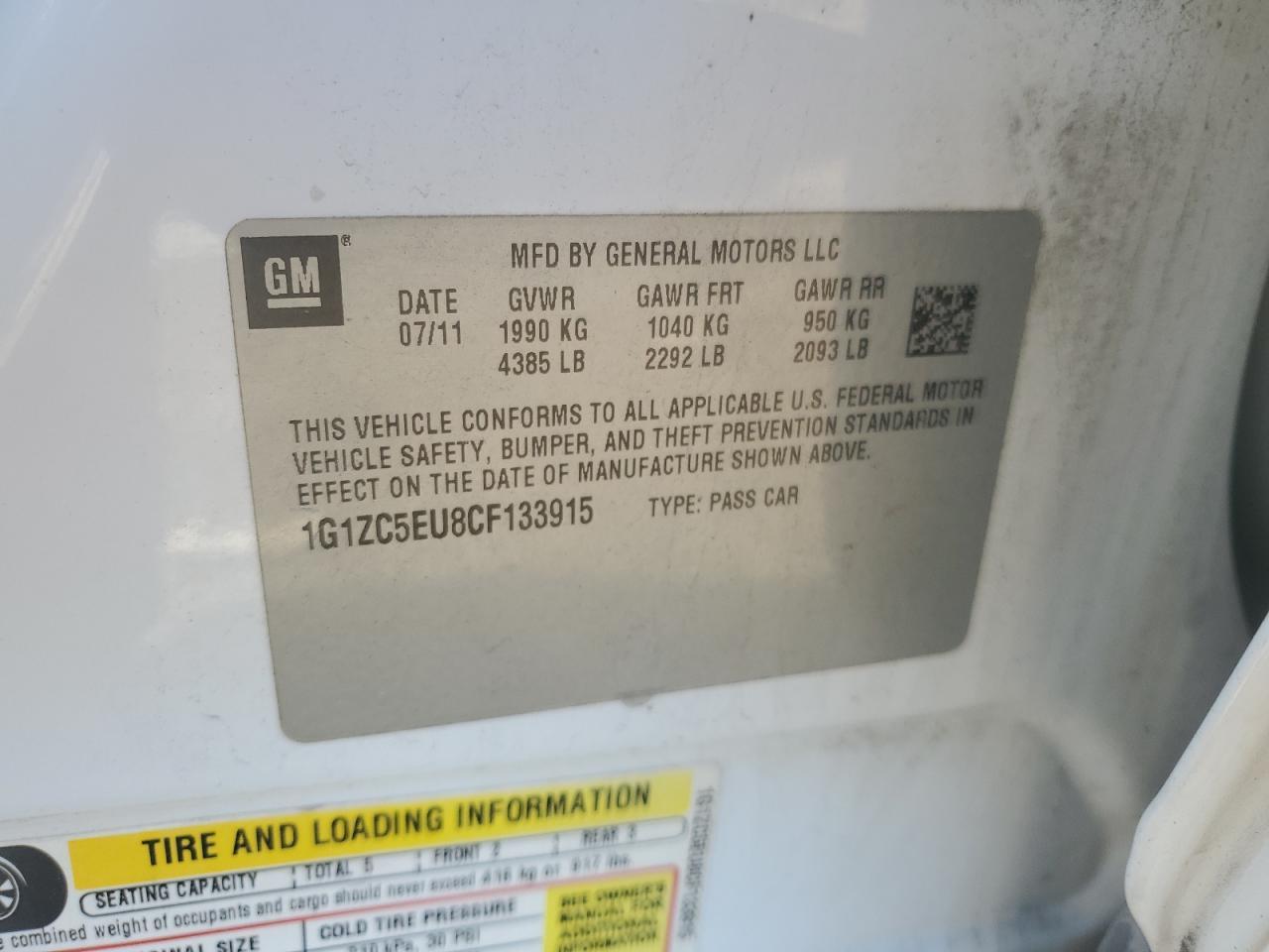 2012 Chevrolet Malibu VIN 1G1ZC5EU8CF133915 Copart auction photo, side damage thumbnail 12