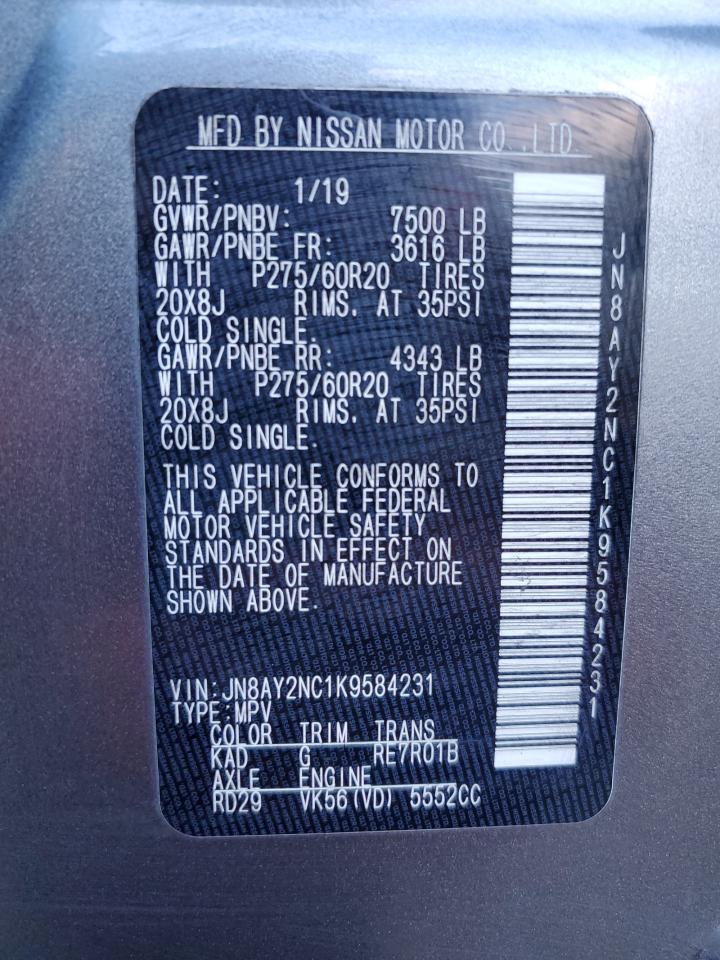 2019 Nissan Armada VIN JN8AY2NC1K9584231 Copart auction photo, front end damage thumbnail 12