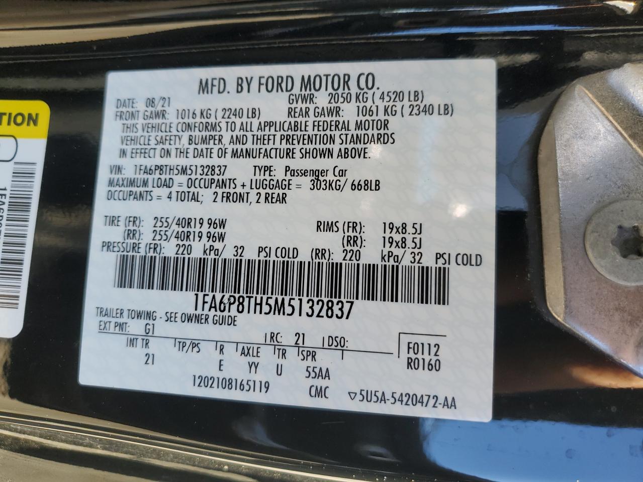 2021 Ford Mustang VIN 1FA6P8TH5M5132837 Copart auction photo, side damage thumbnail 12