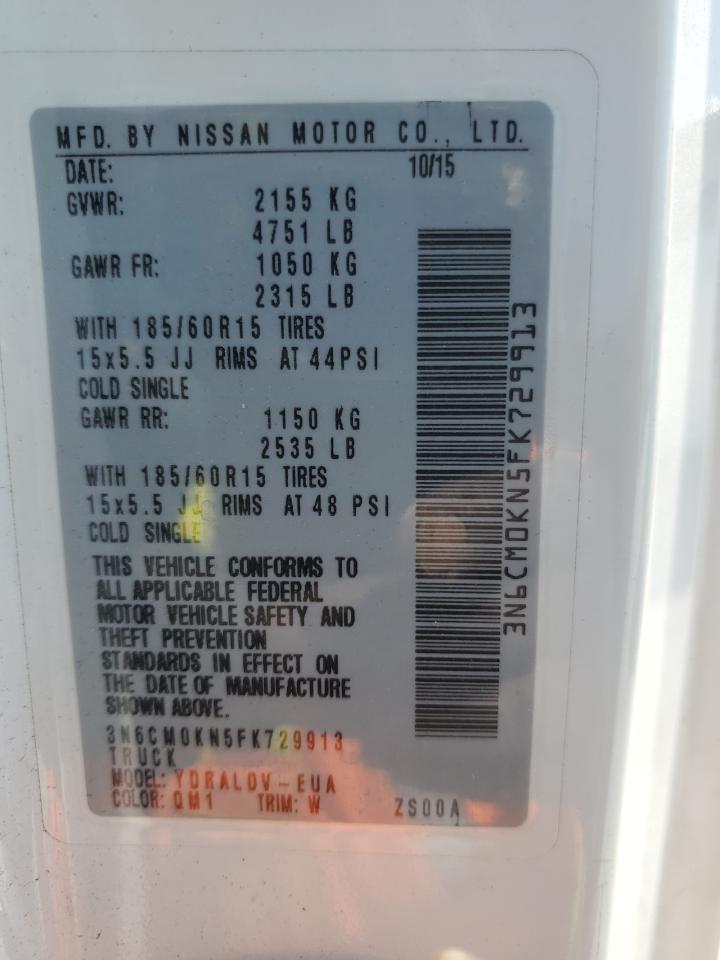 2015 Nissan NV VIN 3N6CM0KN5FK729913 Copart auction photo, rear end / side damage thumbnail 13
