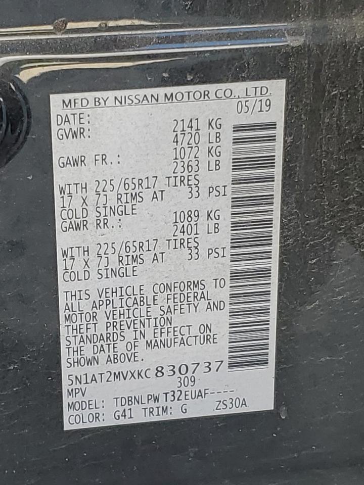 2019 Nissan Rogue VIN 5N1AT2MVXKC830737 Copart auction photo, all over / minor dent/scratches damage thumbnail 13