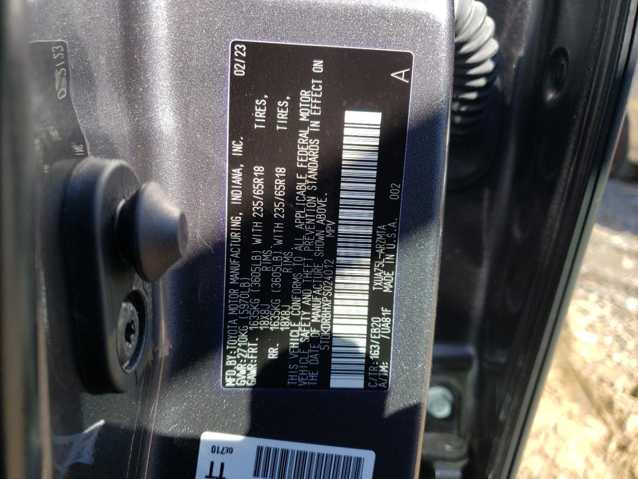 2023 Toyota Highlander VIN 5TDKDRBHXPS024012 Copart auction photo, front end damage thumbnail 15
