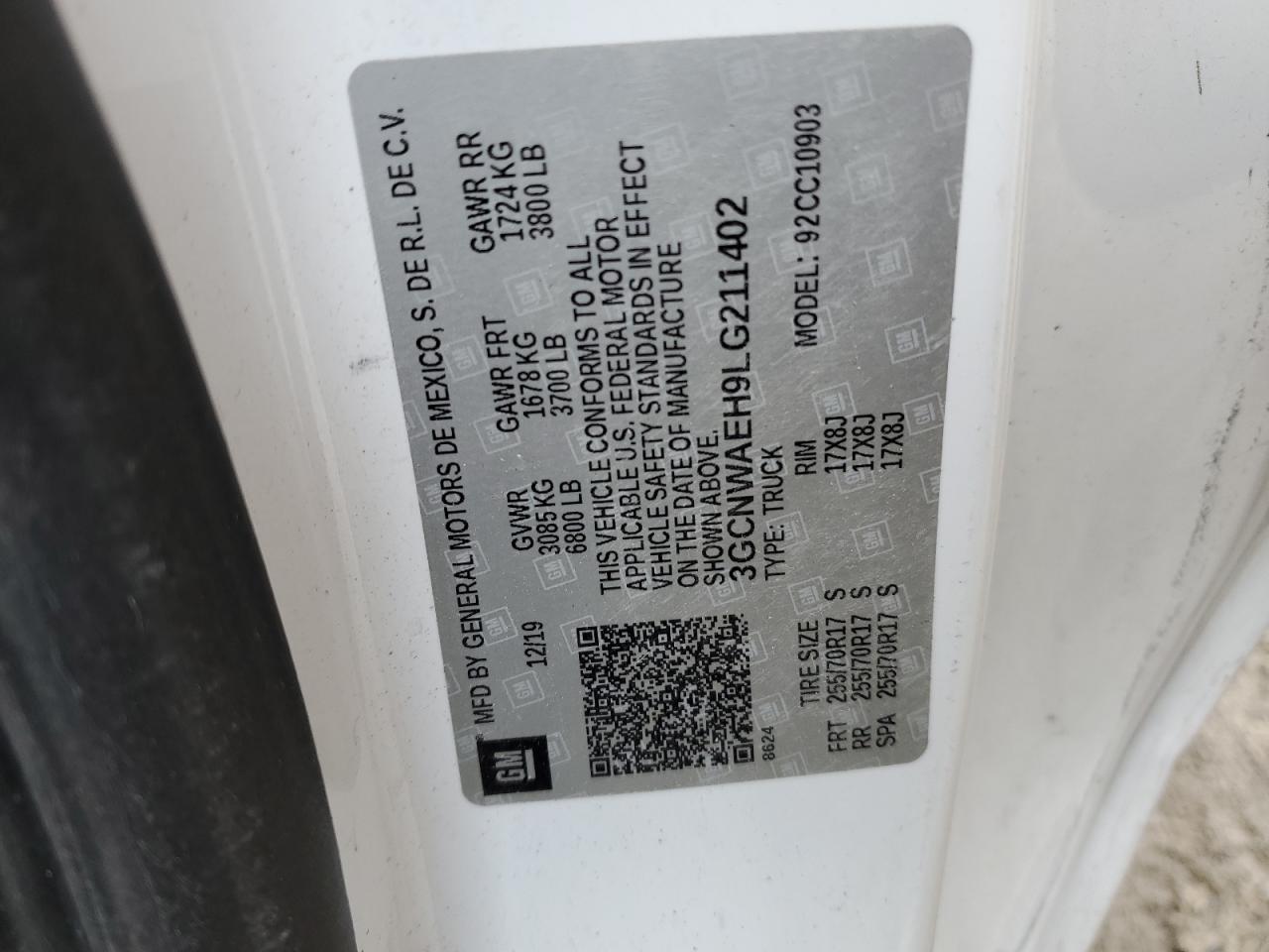 2020 Chevrolet Silverado VIN 3GCNWAEH9LG211402 Copart auction photo, rollover damage thumbnail 12