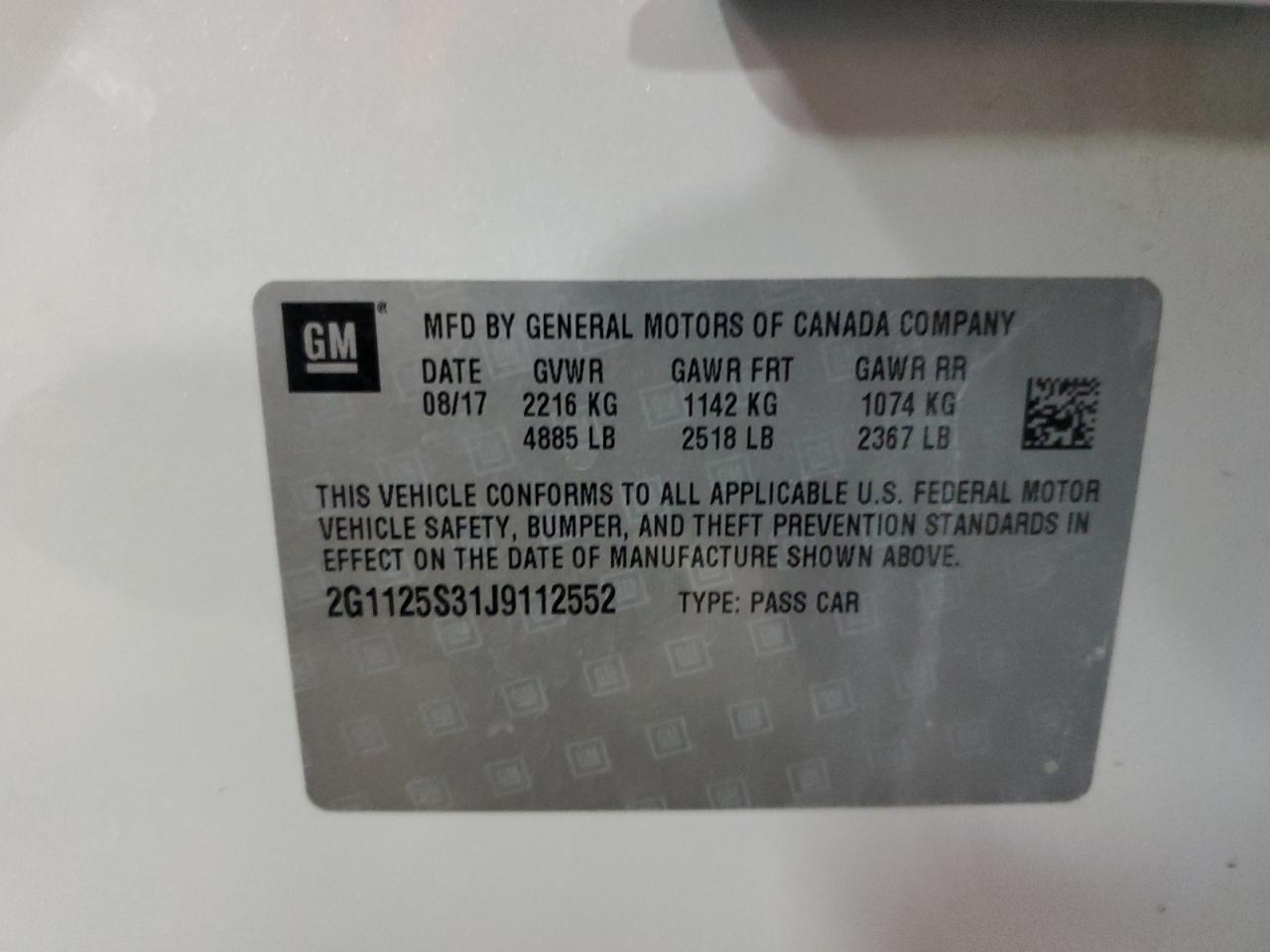 2018 Chevrolet Impala VIN 2G1125S31J9112552 Copart auction photo, front end damage thumbnail 12