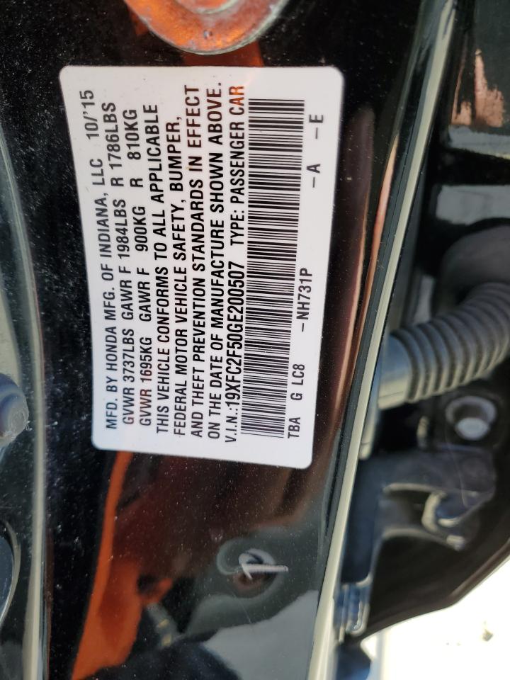 2016 Honda Civic VIN 19XFC2F50GE200507 Copart auction photo, front end damage thumbnail 15