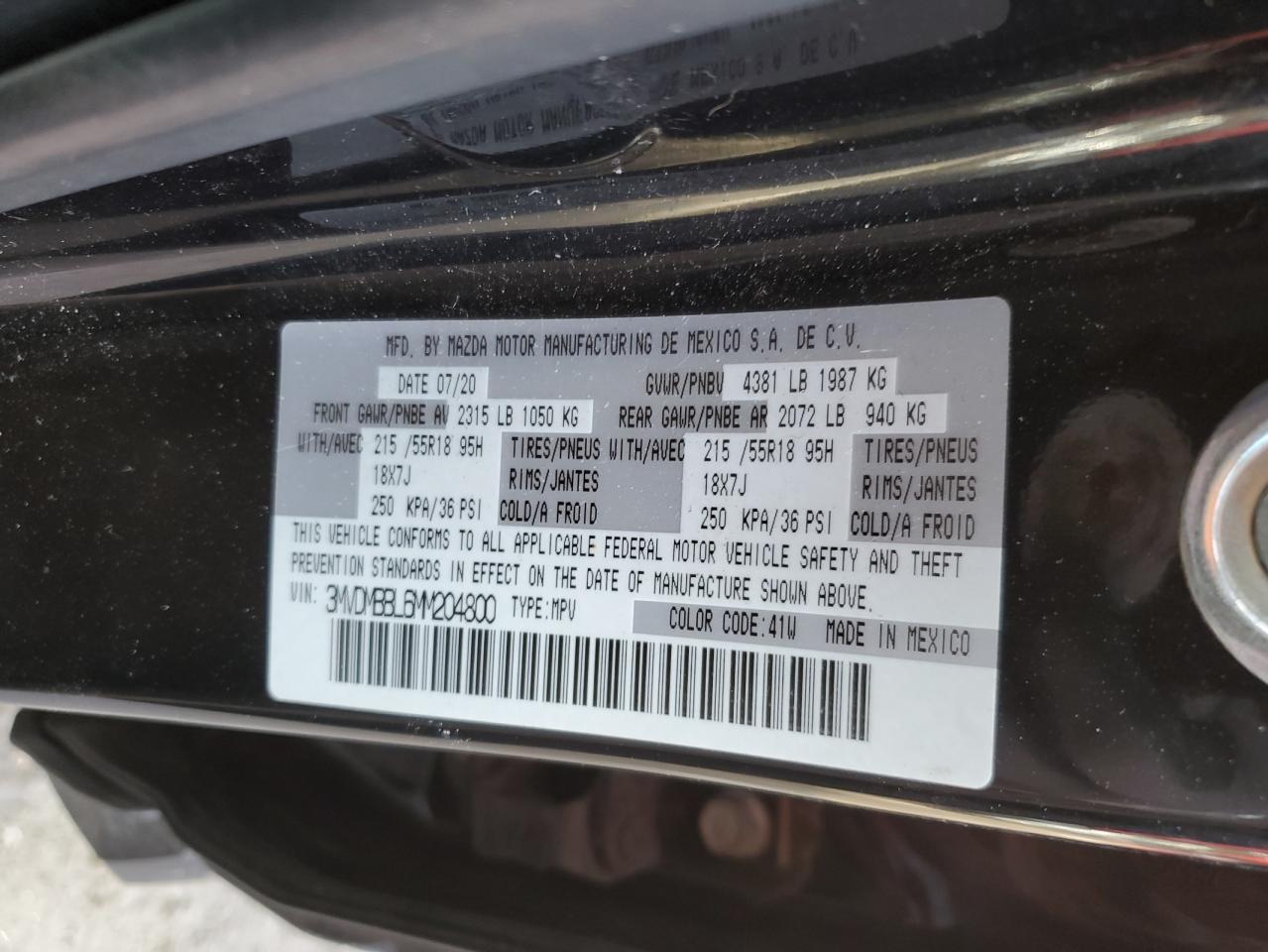 2021 Mazda CX-30 VIN 3MVDMBBL6MM204800 Copart auction photo, front end damage thumbnail 13