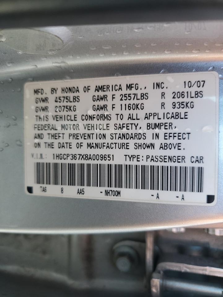 2008 Honda Accord VIN 1HGCP367X8A009651 Copart auction photo, all over damage thumbnail 13