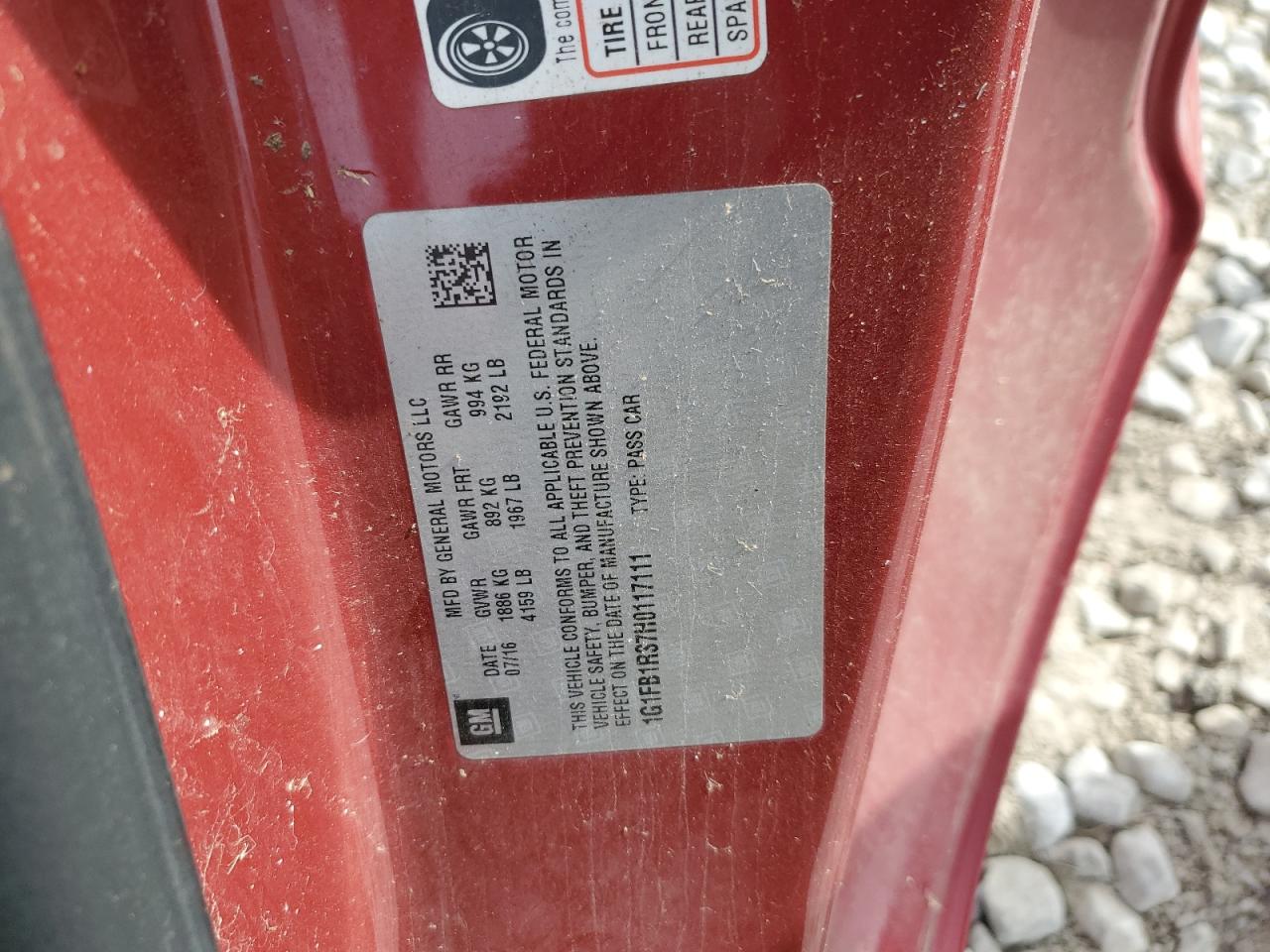 2017 Chevrolet Camaro VIN 1G1FB1RS7H0117111 Copart auction photo, biohazard/chemical damage thumbnail 12