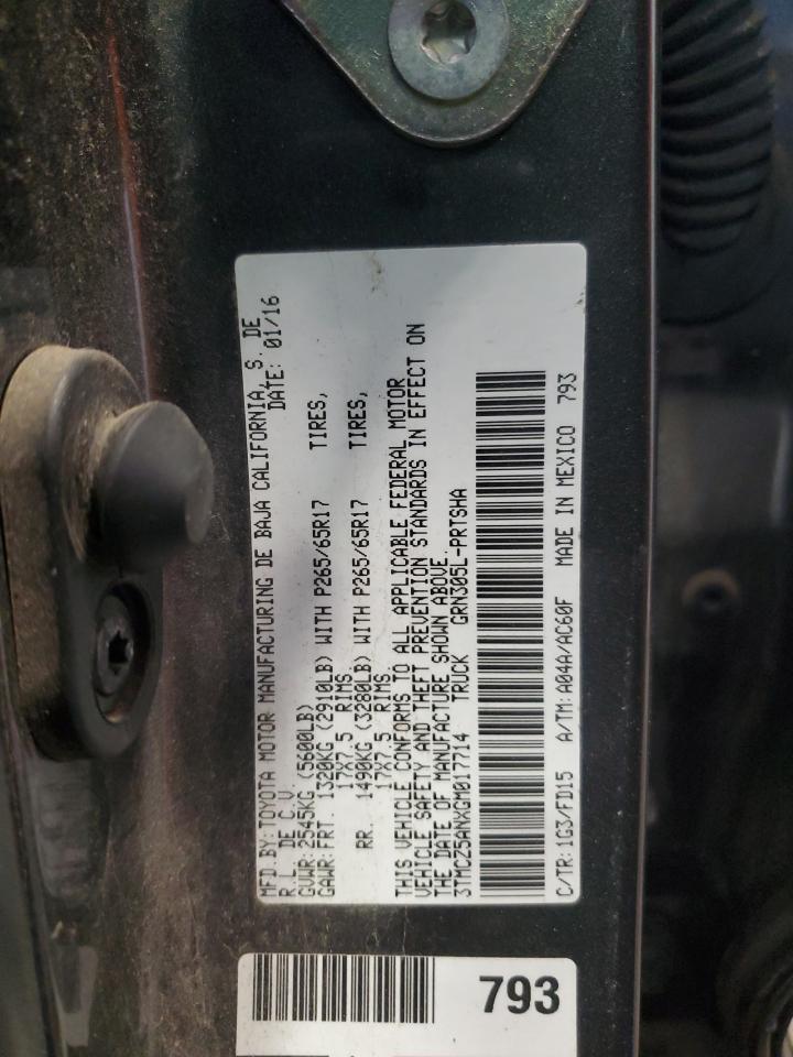 2016 Toyota Tacoma VIN 3TMCZ5ANXGM017714 Copart auction photo, side / front end damage thumbnail 12