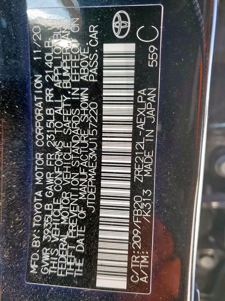 2021 Toyota Corolla VIN JTDEPMAE3MJ157220 Copart auction photo, front end damage thumbnail 13