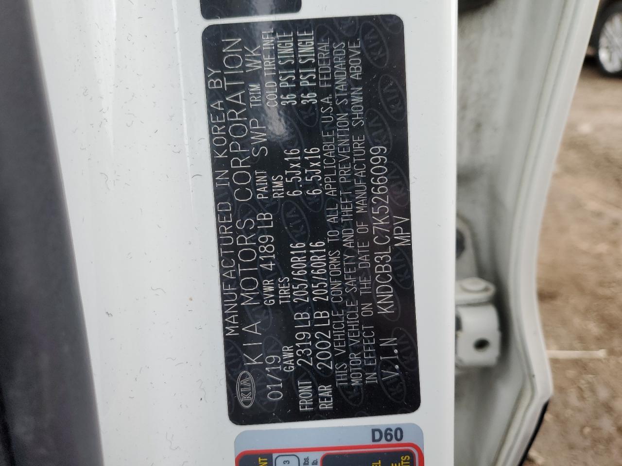 2019 KIA Niro VIN KNDCB3LC7K5266099 Copart auction photo, rear end / side damage thumbnail 13