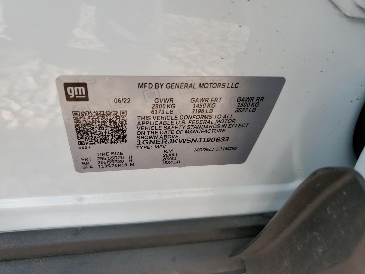 2022 Chevrolet Traverse VIN 1GNERJKW5NJ190633 Copart auction photo, front end / side damage thumbnail 13