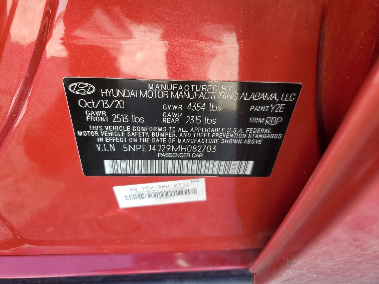 2021 Hyundai Sonata VIN 5NPEJ4J29MH082703 Copart auction photo, front end damage thumbnail 13