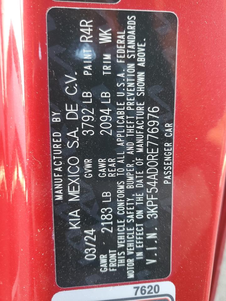 2024 KIA Forte VIN 3KPF54AD0RE776976 Copart auction photo, front end / side damage thumbnail 13